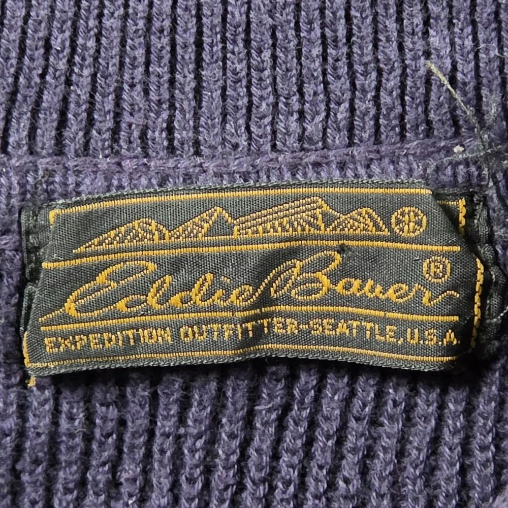 Vintage 90s Eddie Bauer Navy Blue Cotton Knit Henley Sweater Mens Large Gorpcore - Picture 5 of 9